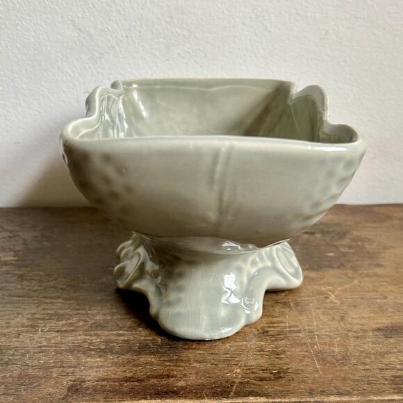Vintage Sage Green Ceramic Footed Planter | Pedestal Flower Vase | Glazed Vase - Picture 2 of 6
